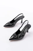 İNF-40451 Siyah Kırışık Rugan Günlük Arkası Açık Topuklu Bayan Ayakkabı thumbnail 3