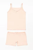 Kız Çocuk Jakarlı İp Askılı Atlet ve Şort Takım 6'lı Set Beyaz , Pembe , Krem thumbnail 3