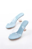 S-619 Bebe Mavi Rugan Şeffaf Bantlı Şeffaf Topuklu Yuvarlak Burunlu Kadın Terlik thumbnail 3