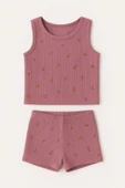 Kız Çocuk Derby Ribana Geniş Askılı Desenli Atlet Şortlu Takım 6'lı Set - Rahat Yazlık Ev Giyim thumbnail 4