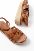 730-138 Taba Örgü Hakiki Deri Ortopedik Taban Kadın Sandalet - 5