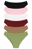 Kadın Pamuklu Tanga Külot 6’lı Set - Siyah Beyaz Pembe Taş Bordo Mint thumbnail 1