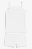 Kız Çocuk Jakarlı İp Askılı Atlet ve Şort Takım 6'lı Set Beyaz , Pembe , Krem thumbnail 1