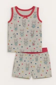 Kız Çocuk Emprime Desenli Atlet Şortlu Takım 6'lı Set - Rahat Yazlık Ev Giyim thumbnail 4