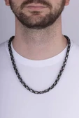 Gümüş Pazarım Çift Renkli Siyah Geçişli Çelik Erkek Kral Zincir Kolye thumbnail 3