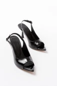 717 Siyah Rugan Sivri Burunlu Topuklu Kadın Sandalet thumbnail 3