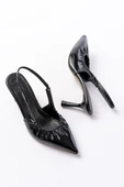 İNF-40451 Siyah Kırışık Rugan Günlük Arkası Açık Topuklu Bayan Ayakkabı thumbnail 4