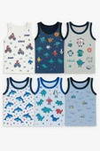 Erkek Çocuk Desenli Atlet 6'lı Set Pamuklu Rahat Kesim thumbnail 1