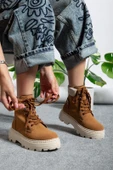 Pabucmarketi Bağcıklı Yüksek Taban Kadın Worker Bot CAMEL SÜET thumbnail 2