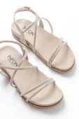 1001-1105 Bej Gümüş Taşlı Günlük Kadın Sandalet thumbnail 4
