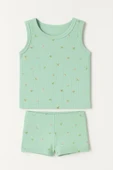 Kız Çocuk Derby Ribana Geniş Askılı Desenli Atlet Şortlu Takım 6'lı Set - Rahat Yazlık Ev Giyim thumbnail 2