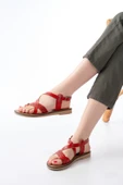 205-09 Kırmızı Ortopedik Hakiki Deri Kadın Sandalet thumbnail 2