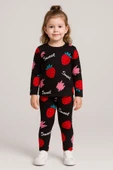 Kız Çocuk Siyah Çilek Desenli Pamuklu Pijama Takımı thumbnail 1
