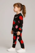 Kız Çocuk Siyah Çilek Desenli Pamuklu Pijama Takımı thumbnail 3