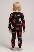 Kız Çocuk Siyah Çilek Desenli Pamuklu Pijama Takımı thumbnail 4