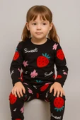 Kız Çocuk Siyah Çilek Desenli Pamuklu Pijama Takımı thumbnail 2