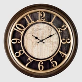 1965-VA DUVAR SAATİ KAHVERENGİ ÇERÇEVELİ İÇİ KAHVE-KAKREM HARİTALI 45CM KABARTMA RAKAMLI SELEFON KORUMALI AMERİKAN BRİS.KADRAN METALİK AKREP/YELKOVAN/SANİYE AKAR SANİYELİ MEKANİZMA AKRİLİK BOYA SAATM- - 1