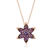 925 Ayar ​Gümüş Rose Mor Çiçek Kolye thumbnail 4
