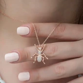 925 Ayar Gümüş Rose Örümcek Kadın Gümüş Kolye thumbnail 3