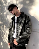 Erkek Oversize Vintage Deri Ceket - 1