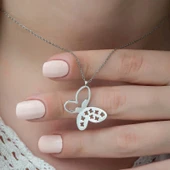 925 Ayar Gümüş Kelebek Kadın Gümüş Kolye thumbnail 3