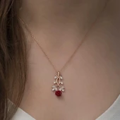 ​925 Ayar Gümüş Rose Kırmızı Gül Gümüş Kolye thumbnail 2