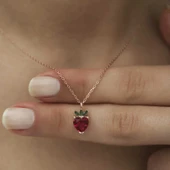​925 Ayar Gümüş Rose Çilek Figür Meyve Kolye thumbnail 3