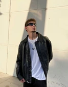 Erkek Oversize Vintage Deri Ceket - 2