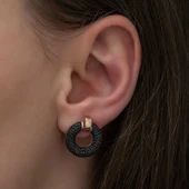 Gümüş Siyah Çok Taşlı Daire Küpe thumbnail 2