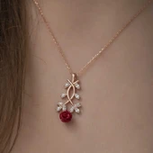 ​925 Ayar Gümüş Rose Kırmızı Gül Gümüş Kolye thumbnail 4