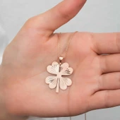 925 Ayar Gümüş Dört Yaprak Rose Yonca Kadın Gümüş Kolye thumbnail 5