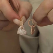 Gümüş Rose Halka Kalp Küpe thumbnail 4