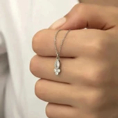 925 Ayar Gümüş Çiğ Damlası Mekik Tektaş Bayan Gümüş Kolye thumbnail 5