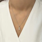 925 Ayar Gümüş Çiğ Damlası Mekik Tektaş Bayan Gümüş Kolye thumbnail 4