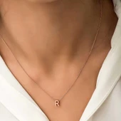 925 Ayar Gümüş Rose 3 Boyutlu R Harf Kadın Gümüş Kolye thumbnail 1