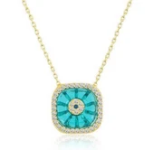 Gümüş Gold Kare Camgöz Nazar Bayan Kolye thumbnail 1