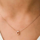 925 Ayar Gümüş Rose 3 Boyutlu Ö Harf Kadın Gümüş Kolye thumbnail 2