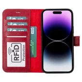 Apple iPhone 15 Plus Uyumlu Deri Cüzdanlı Kılıf MWWN V4EF Kırmızı thumbnail 2