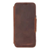 Apple iPhone 16 Pro Max uyumlu, Hakiki Deri, El Yapımı, Cüzdanlı Kılıf, Antik Kahve - 3
