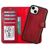 Apple iPhone 15 Plus Uyumlu Deri Cüzdanlı Kılıf MWWN V4EF Kırmızı thumbnail 1