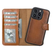 Apple iPhone 14 Pro Uyumlu Deri Cüzdanlı Kılıf MWWN RST2EF Taba thumbnail 5