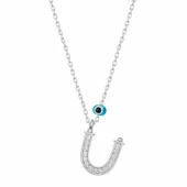 925 Ayar Gümüş Nazar Rodyum Ü Harfi Kadın Gümüş Kolye thumbnail 1