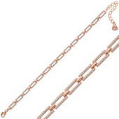 925 Ayar Gümüş Rose Kare Taşlı Kadın Bileklik thumbnail 1