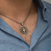 925 Ayar Gümüş Pusula Unisex Kolye thumbnail 3