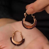 Gümüş Bordo Taşlı Bohem Küpe thumbnail 3