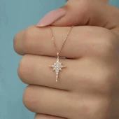 925 Ayar Gümüş Rose Kutup Yıldızı Kadın Gümüş Kolye thumbnail 1