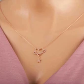 925 Ayar Gümüş Rose Kalp Yıldız Kadın Kolye thumbnail 1