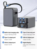 20000mAh 70W Hızlı Şarj Powerbank LCD Ekran 2x USB + 2x Type-C Type-C Kablolu Çıkışlı thumbnail 5