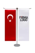 Kişiye Özel Masa Bayrağı - Çift Direk Masa Bayrağı - Logolu Masa Bayrağı - Kırlangıç Bayrak thumbnail 1