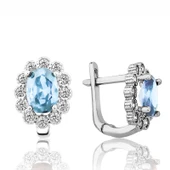 Gümüş Turkuaz Çiçek Desenli J Kadın Küpe thumbnail 2